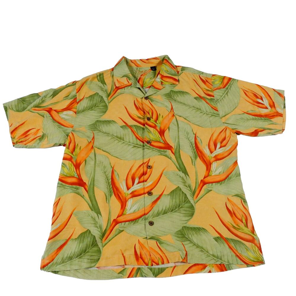 Eagle Dry Goods Signature Series Floral Leaf Silk Hawaiian Button Up Shirt Large